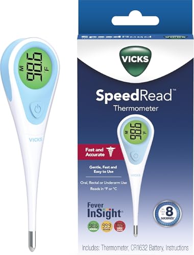 Vicks SpeedRead Digital Thermometer for Baby, Kids & Adults | Color-Coded Readings in 8 seconds, Oral, Baby Rectal Thermometer or Under The Arm, Water Resistant - size: 1 Count (Pack of 1)