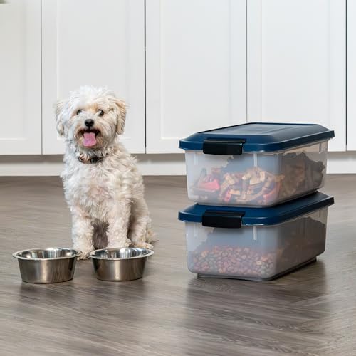 IRIS USA Dog Food Storage Container, 2-Pack, Up to 14 lbs, Navy | Made in the USA, Comes with 2-Cup Sccop, Stacklable, Airtight Seal, BPA-Free, Bird Seed, Cat food, Treats, Keeps Kibble Fresh - color: Navy, size: 14 lbs - 2 Pack