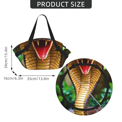 Cobra Snake Print Foldable Camping Tote Bag, Packable Picnic Mat And Beach Tote