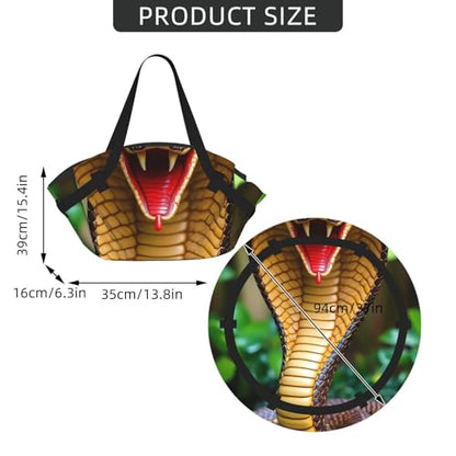 Cobra Snake Print Foldable Camping Tote Bag, Packable Picnic Mat And Beach Tote
