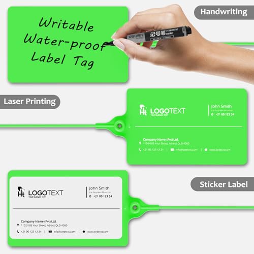 100 Plastic Label Tags Water Proof Tags for Labeling Shipping Tags Security Tamper Seals Hanging Tags Writable Marker Ties Luggage Tags Storage Tag with One Marker Pen (Green), 9.8*2.56in - color: Green