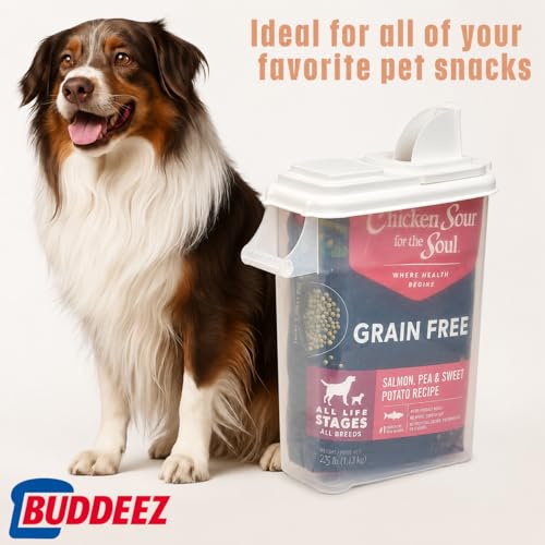 Buddeez Airtight Pet Food Storage Container, 32 Quart, with Pour Spout | For dog food, cat food or bird seed, Easy-pour lid or spout