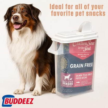 Buddeez Airtight Pet Food Storage Container, 32 Quart, with Pour Spout | For dog food, cat food or bird seed, Easy-pour lid or spout
