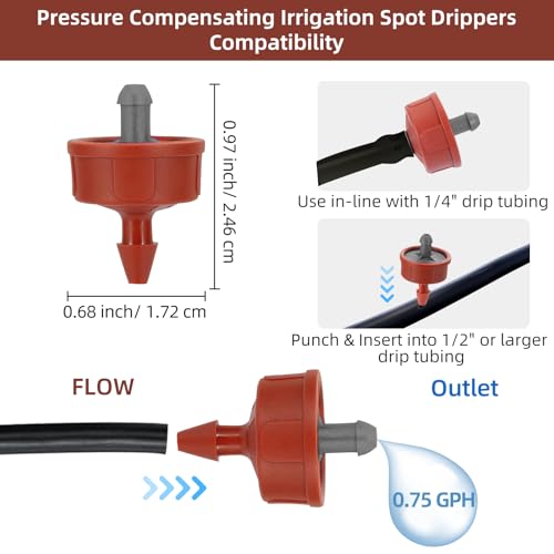 60PCS 0.75 GPH Pressure Compensating Drip Irrigation Spot Watering Drippers/Emitters, Self-Cleaning Constant Flow Drip Irrigation Emitters Heads Irrigation Drippers Parts for Drip Irrigation System - color: 60PCS, size: 0.75 GPH