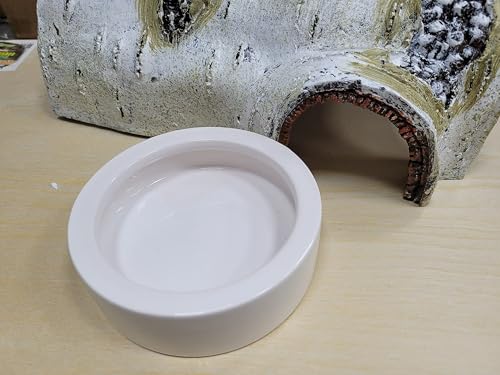 Reptiles Bowl Ceramics Dish 3.9 x 1 inch Round Feeder Anti-Escape Dubia Roach Breadworm Plate with Deep Edge for Lizard Gecko Tortoise (M)