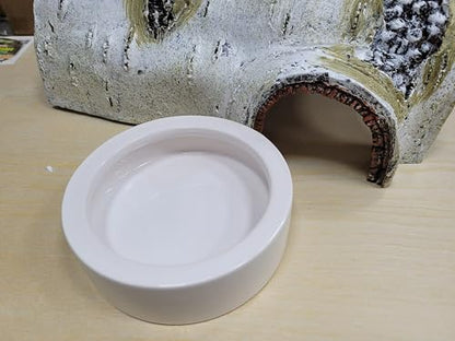 Reptiles Bowl Ceramics Dish 3.9 x 1 inch Round Feeder Anti-Escape Dubia Roach Breadworm Plate with Deep Edge for Lizard Gecko Tortoise (M)