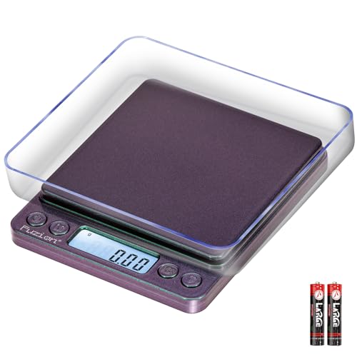 Fuzion Digital Scale .01 Gram Accuracy, 500g Small Kitchen Food Scales | 2 Trays Included for Jewelry, Gold, Herb, Powder, Spice, Coffee, Coin - Weight Gram and Oz - color: Ombré Purple-Green