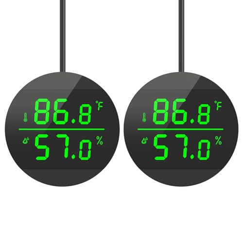 QZQ Reptile Thermometer and Humidity Gauge, Digital Display, 2-Pack Black | LED Thermometer Hydrometer, Reptile Tank Accessories for Bearded Dragon, Crested Gecko, Snake, Lizard, USB Power Supply - color: Black - 2 Pack