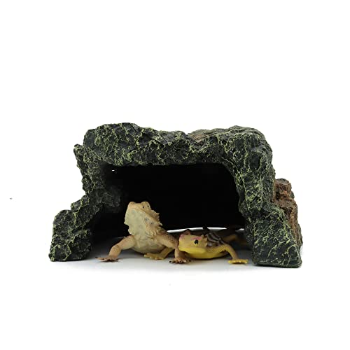 JIHAQUA Reptile Rock Hide Cave Aquarium Habitat Decor Tortoise Hideout | For Lizards, Turtles, Reptiles, Amphibians, Fish
