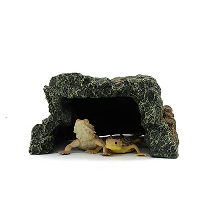 JIHAQUA Reptile Rock Hide Cave Aquarium Habitat Decor Tortoise Hideout | For Lizards, Turtles, Reptiles, Amphibians, Fish
