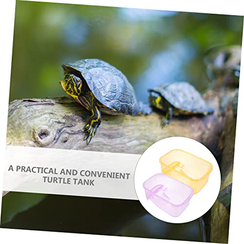 Generic 2pcs Turtle Feeding Box Terrarium Reptile Turtle Tank Reptile Habitat with Platform Pond Betta Fish Tank Water Bowl Hermit Crab Habitat Aquarium Sponge s Plastic