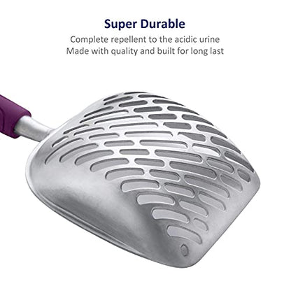 Cat Litter Scoop, Aluminum Alloy Sifter, Kitty Metal Scooper, Deep Shovel with Diagonal Sifting Hole, Long Handle, Kitten Poop Lifter for Litter Box, Medium Size, Violet Handle - color: #07 Violet, size: Medium