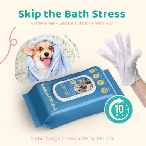 Pet Glove Wipes for Dogs & Cats with Coconut Scent, No Rinse Full Body Cleaning Large Gloves (9.84 x 9.05 inch), Gentle Grooming for Paws Face Ears Eyes Coat, Alcohol Free, 20 Pack