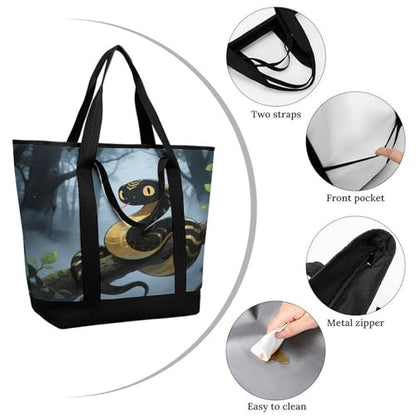 Black Snake Insulated Cooler Bag Reusable Grocery Tote Bags Transport Large Lunch Purser for Work Picnic Hiking