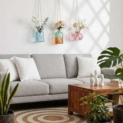 6 Pcs Stained Glass Hanging Vases Hanging Glass Planters 4 Styles Small Plant Terrarium Pot Containers with Rope for Garden Home Indoor Outdoor Decor Holders Wall Windowsill