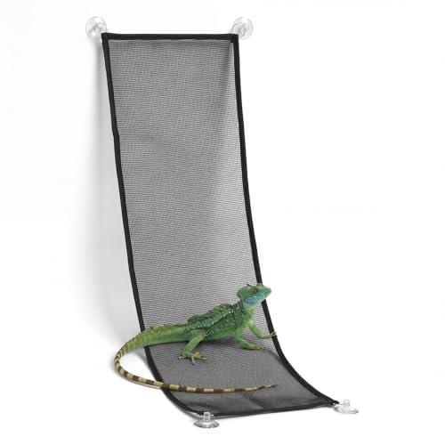 Bremorou Bearded Dragon Hammock Reptile Hammock with Suction Cups, Breathable Climbing Net Lounger for Lizard Gecko Snake Hermit Crab and Chameleon Reptile Tank Accessories Rectangle Black