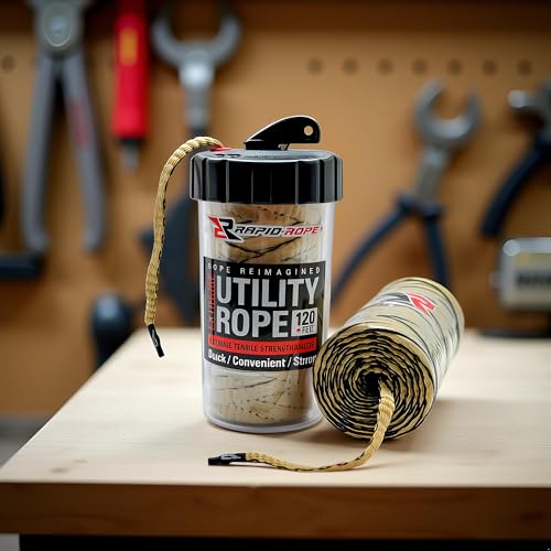 Rapid Rope Canister, 120ft Tan Tactical Paracord, 1100lb Test, USA Made | Heavy Duty Poly Rope Test Cord, Non-Tangle Dispenser Included, For Hiking, Camping, Survival, Utility, Stocking Stuffer, Gift - size: 120ft, style: Tan