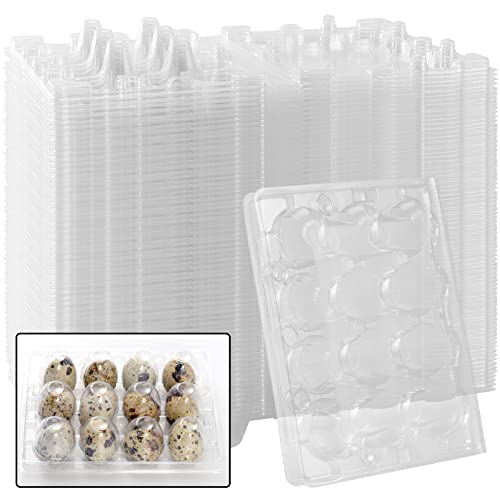 KEILEOHO 150 Pack 12 Grids Quail Eggs Cartons Bulk, Clear Quail Egg Dispenser Holder Case, PVC Stackable Quail Egg Trays Bulk Storage Box for Small Eggs, Pheasant, Pigeon, Grouse