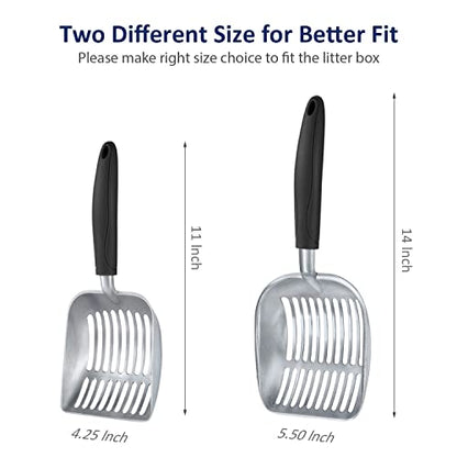 Cat Litter Scoop, Aluminum Alloy Sifter, Kitty Metal Scooper, Deep Shovel, Long Handle, Poop Sifting, Kitten Pooper Lifter, Durable, Heavy Duty, for Litter Box - color: FLAT Aluminum \ #06 Black Handle, size: Small