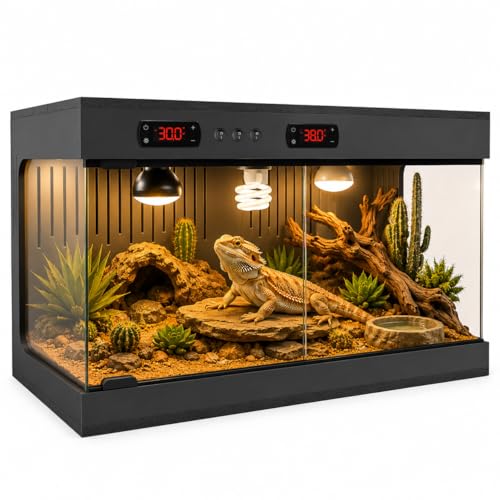 PVC Reptile Terrarium Tanks Enclosure for Ball Python Snake Gecko Bearded Dragon, PVC Reptile Lounge Habitat with Glass Sliding Door and Intelligent Thermostat (33gallons)