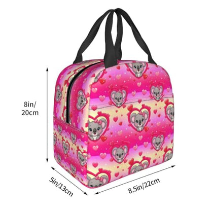 Men Koala Heart Print Insulated Lunch Tote Thermal | Koala Pink Heart, Oxford Insulated Lunch Bag, Adjustable Strap, Large Capacity for Outdoor & Camping - color: Pattern (843)