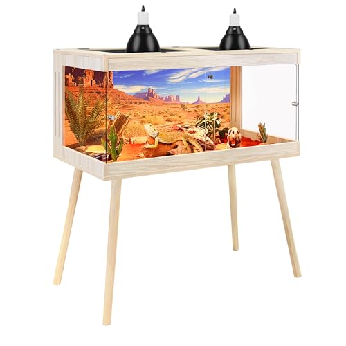 ROYXEN Bearded Dragon Tank with Leg Stand,34 Gallon Tempered Glass Reptile Tank with Metal Mesh Top, 3-Side Clear Anti-Scratch Glass Lizard Tank,Snake Tank for Reptile Habitat (Oak,32" Length) - color: Oak, size: 34Gal,32x16x16inch