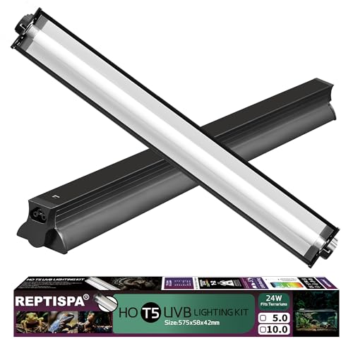 T5 HO UVB Lighting Combo Kit, Reptile Light Fixture, 24W 5.0 UVB | Fluorescent Light Bulb, Tropical Light for Reptile and Amphibian, Basking Light for Bearded Dragon, High Output Natural Light - style: 24.00 Watts