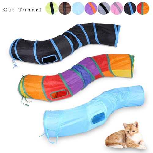 iCAGY Cat Tunnel Toys for Indoor Cats Kittens Rabbits, Pet Toy Play Tunnels | Interactive Crinkle Pop Up Tunnel Toys, Relieve Cat Boredom, Gray 47" Shape S - color: Grey