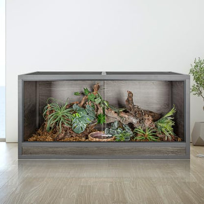 120 Gallon Reptile Tank, 48 x 24 x 24 Wooden Reptile Terrarium with Sliding Door & Top Screen Ventilation, Suitable for Bearded Dragon Ball Python Gecko Lizard, Better Insulation