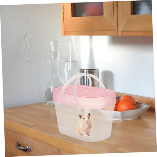 Beavorty 2pcs Portable Hamster and Turtle Carrier Boxes, Medium Size Pink Plastic Reptile Containers for Outdoor Travel and Handheld Small Pet Cages