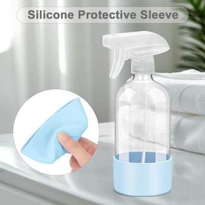 Worldgsb 2 Pack Glass Spray Bottles with Silicone Sleeve, 16 oz Empty Refillable Containers with Adjustable Spray Nozzles, Spray Bottles for Hair, Cleaning Solutions and Plants Blue - color: Blue
