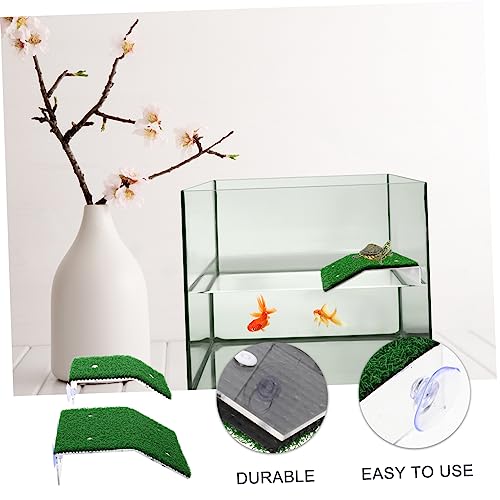 2pcs Tortoise Climbing Ladder with Suction Cups Turtle Basking Platform for Sunbathing Resting Durable Simulation Lawns for Water Turtles Frogs and Lizards