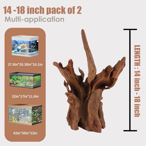 Jorewood Natural Large Aquarium Driftwood for Fish Tanks & Reptile Terrariums – Safe Fish Tank Decorations, Unique Twisted Branches 2-Piece 14-18 Inch Low Tannin, Easy to Sink - size: Large Mopani Driftwood 14 to 18 Inch (Pack of 2)