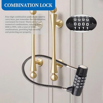 Combination Lock Cable Lock with 4 Digits Cabinet Lock 5.5" Twist Length 5.5" Durable Cable Ideal for lockers, Gym, Fence, Toolbox, case, hasp Storage and Outdoor (11" Cable Length) - size: 5.5" Black