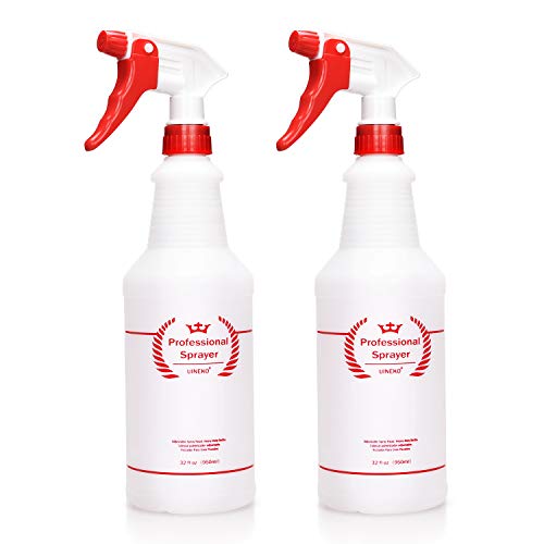 Plastic Spray Bottles 2 Pack, 32 Oz, Heavy Duty Sprayer, All-Purpose, Red | Chemical Resistant, Mist & Stream, Leak-Proof, Better Trigger, Measurements, for Cleaning Solutions, Planting, Car Detailing - color: Red