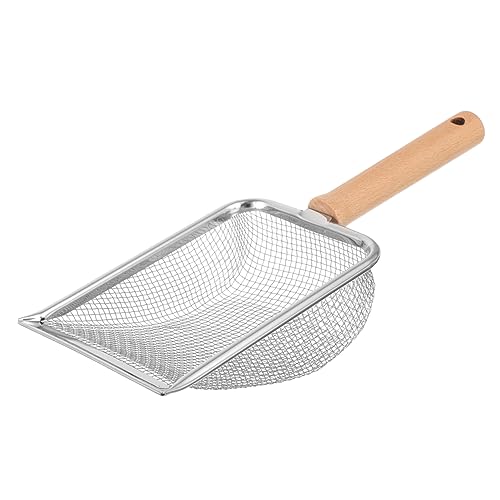 Metal Reptile Litter Scoop with Wooden Handle Shovel for Cleaning Reptile Excrement Cat Litter and Pet Waste Mesh Design