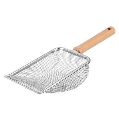 Metal Reptile Litter Scoop with Wooden Handle Shovel for Cleaning Reptile Excrement Cat Litter and Pet Waste Mesh Design
