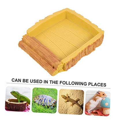Resin Feeding Dish for Reptile Terrarium Decorative Water Basin for Tortoise Habitat Includes PET Food Feeder and Water Storage Container