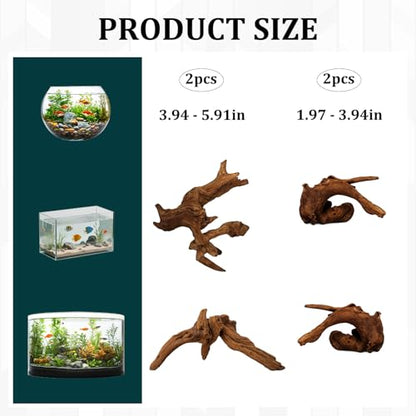 4PCS Driftwood for Aquarium, 1.96''-5.91'' Aquarium Driftwood, Fish Tank Driftwood, Ideal for Fish Tanks, Freshwater Aquariums, Terrariums（Random Style）
