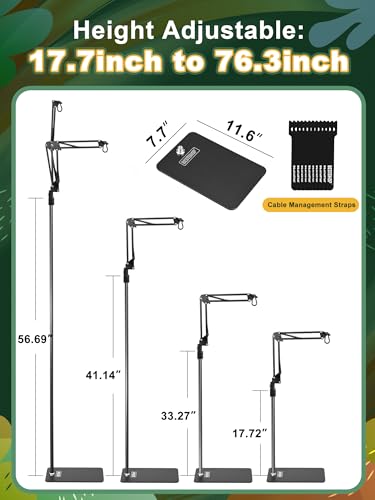 Dual Reptile Light Stand, Dual Swing-Arms, Black, 15.7-74.3 inch | 2 Adjustable 360° Swing Arms, Heat Bulb Stand, For Bearded Dragons, Turtles, Chameleons, Terrarium Compatible - color: Black, size: Dual Swing-Arms