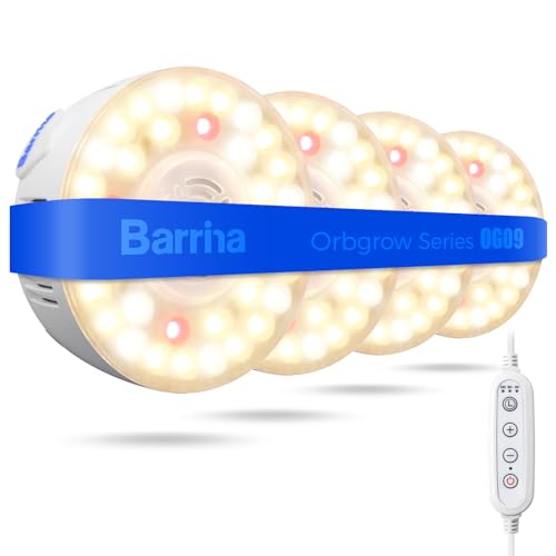Barrina OG09 Puck Grow Light, 36W(4 x 9W), 660nm Red LEDs, Timer, 4 Packs | Full Spectrum Plant Light for Indoor Plants, Magnetic & Linkable, 5 Levels Dimmable, Small Grow lamp, Perfect for Plant Shelf - color: GrowForce Spectrum-White Cover, size: 4 Pack