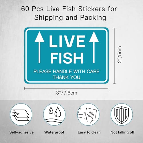 60PCS Live Fish Stickers Shipping Supplies,Please Handle with Care This Side Up Arrow Warning Stickers,Live Fish Shipping Labels(2"x3")