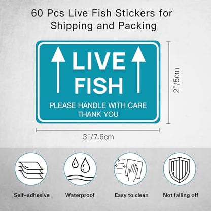 60PCS Live Fish Stickers Shipping Supplies,Please Handle with Care This Side Up Arrow Warning Stickers,Live Fish Shipping Labels(2"x3")