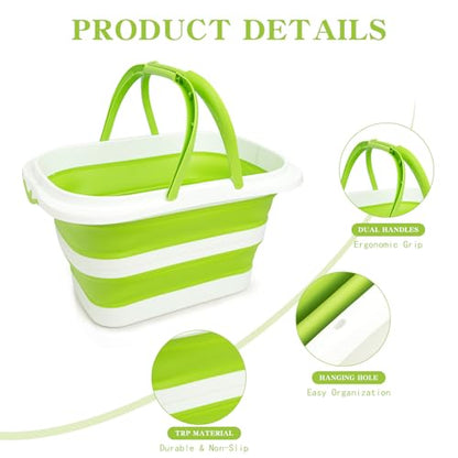Large Collapsible Bucket for Cleaning,4.2 Gallon/16L,Green White | Foldable Space-Saving,Silicone,Handle & Hanging Hole,for Cleaning,Mop,Home,Storage,Car Wash,Camping,Beach - color: Green White