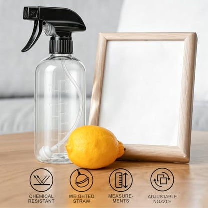 Spray Bottles 16 Oz 2-pack, 360° Any-Angle Spraying, Mist & Stream, Funnel | Professional Heavy-Duty Sprayer Bottles with Measurements & Weighted Straw, Leak-proof for Cleaning Solutions, Planting, Hair - style: 16oz, 2 pack
