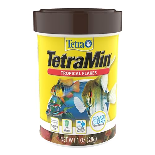 TetraMin Tropical Flakes Fish Food, 1 oz | Complete Daily Diet For Top-And-Mid Feeding Tropical Fish, Protein For Growth & Prebiotics for Digestion, Clear Water Formula - size: 1 Ounce (Pack of 1)