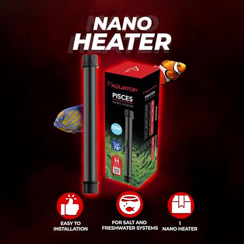 Aquatop 10W Pisces Nano Heater – Fully Submersible for Fish Tanks Up to 3 Gallons – Preset 78°F Thermostat – Heat-Resistant – PCS-10W - size: 10W