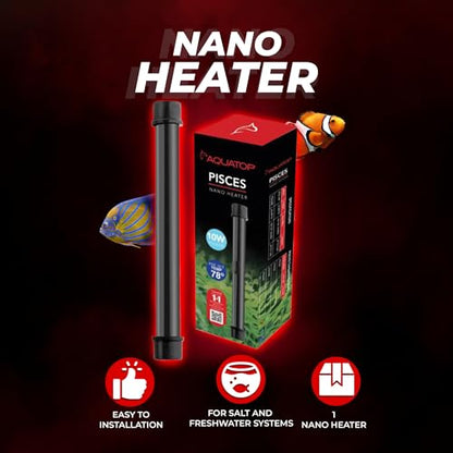 Aquatop 10W Pisces Nano Heater – Fully Submersible for Fish Tanks Up to 3 Gallons – Preset 78°F Thermostat – Heat-Resistant – PCS-10W - size: 10W