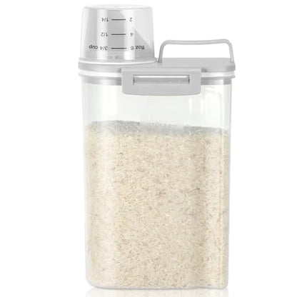 TBMax Rice Storage container 4 Lbs, Small Rice Dispenser with Measuring Cup, Grey Cereal Containers Flour Bin, Kitchen Food Storage Container and Pantry Organizers, Pet Dog Cat Food Dispenser - color: Light grey
