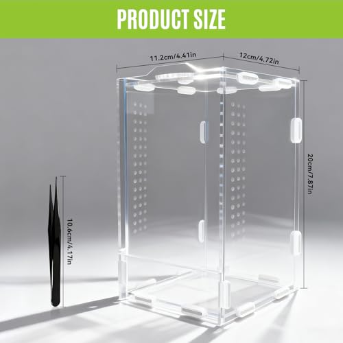Jumping Spider Enclosure, Front-Opening Acrylic Spider Terrarium，Laser-Cut Biomimetic Ventilation System, Escape-Proof for Feeder Insects